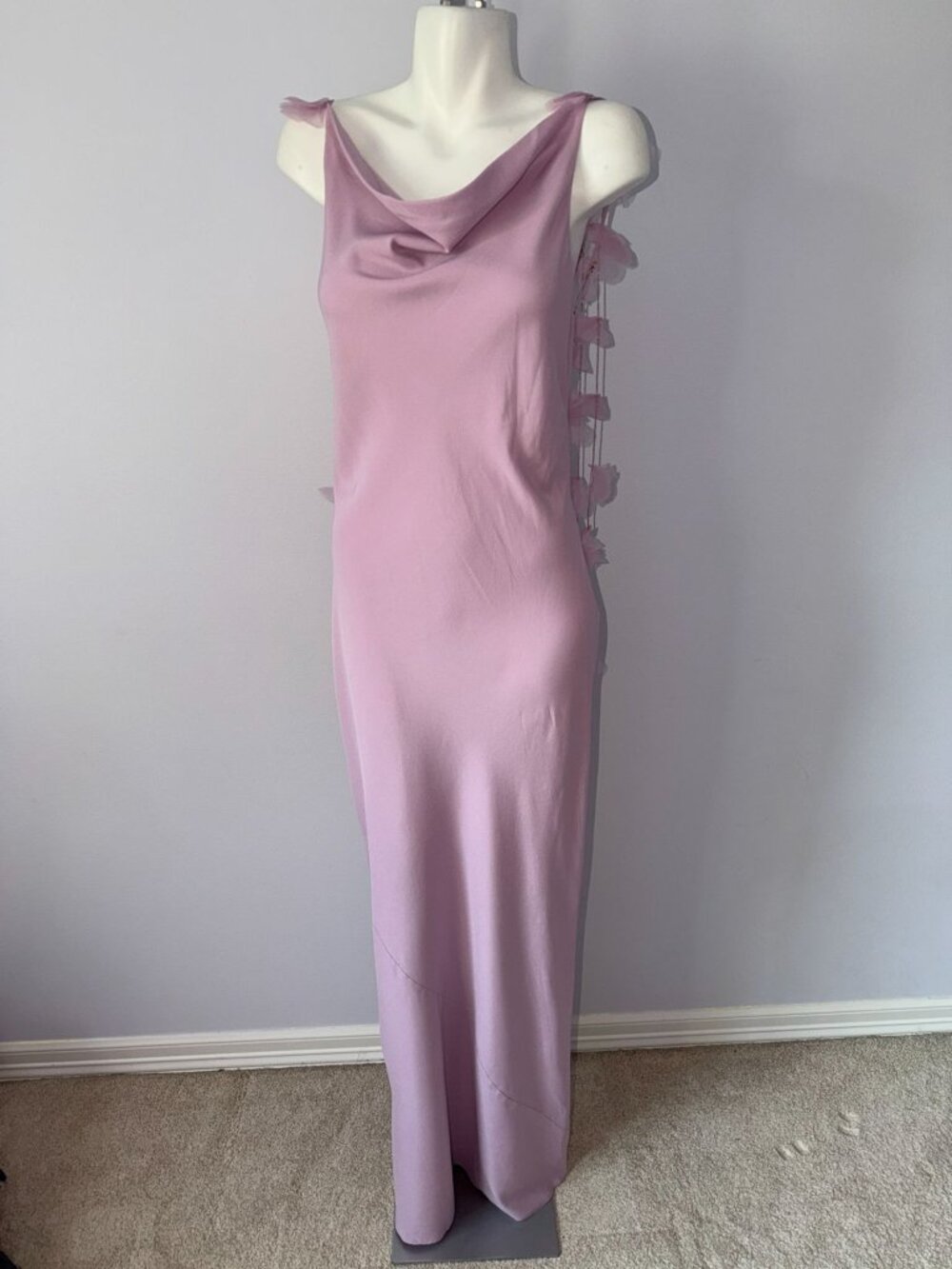 Cult Gaia Nymeria Silk Blend Cowl Neck Floral Applique Maxi Dress Large Lavender - Picture 2 of 12